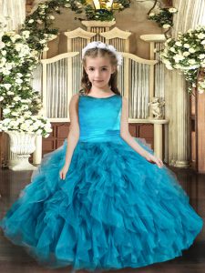 Blue Scoop Lace Up Ruffles Child Pageant Dress Sleeveless