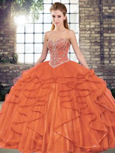 Sweet Rust Red Sweetheart Neckline Beading and Ruffles Quinceanera Dresses Sleeveless Lace Up