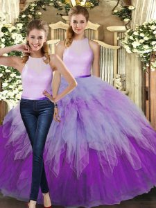 Dynamic Multi-color Sleeveless Floor Length Ruffles Backless Quinceanera Gowns
