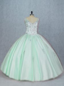 Gorgeous Apple Green Sleeveless Floor Length Beading and Appliques Lace Up Sweet 16 Dress
