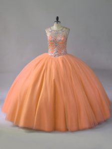 Beading Sweet 16 Quinceanera Dress Orange Lace Up Sleeveless Floor Length