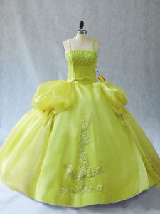 Yellow Green Quince Ball Gowns Sweet 16 and Quinceanera with Appliques Straps Sleeveless Lace Up