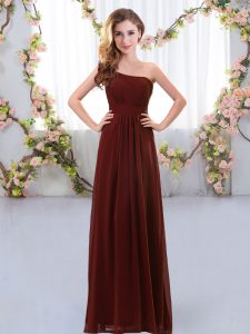Great Brown Sleeveless Ruching Floor Length Quinceanera Court Dresses