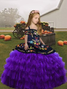 Embroidery Little Girls Pageant Dress Wholesale Purple Sleeveless Floor Length