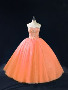 Peach Quinceanera Dresses Sweetheart Sleeveless Lace Up