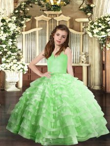 Ball Gowns Kids Pageant Dress Straps Organza Sleeveless Floor Length Lace Up