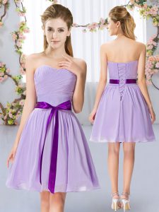 Lavender Sleeveless Mini Length Belt Lace Up Court Dresses for Sweet 16