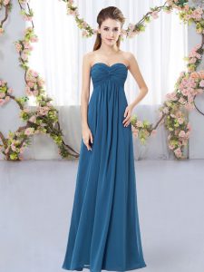 Attractive Floor Length Teal Quinceanera Court of Honor Dress Chiffon Sleeveless Ruching