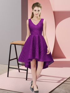 Attractive Purple Sleeveless High Low Lace Zipper Quinceanera Dama Dress