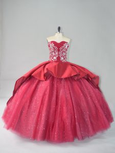 Wine Red Lace Up Quinceanera Dress Appliques Sleeveless Court Train