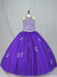 Ideal Purple Sleeveless Tulle Lace Up 15 Quinceanera Dress for Sweet 16 and Quinceanera