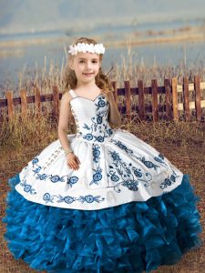 Blue Sleeveless Organza Lace Up Child Pageant Dress for Wedding Party