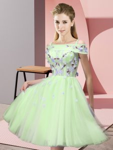 Perfect Yellow Green Dama Dress for Quinceanera Wedding Party with Appliques Off The Shoulder Short Sleeves Lace Up