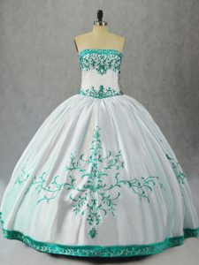 Fabulous Satin Sleeveless Floor Length 15th Birthday Dress and Embroidery