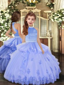 Elegant Halter Top Sleeveless Backless Little Girls Pageant Gowns Lavender and Pink And Yellow Tulle
