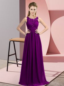 Stunning Purple Zipper Scoop Beading and Appliques Quinceanera Court of Honor Dress Chiffon Sleeveless
