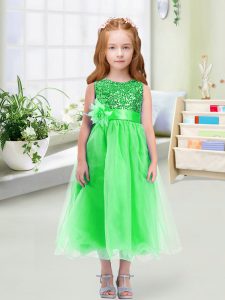 Spectacular Sleeveless Sequins and Hand Made Flower Zipper Toddler Flower Girl Dress
