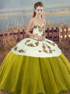 Flare Ball Gowns Vestidos de Quinceanera Olive Green Sweetheart Tulle Sleeveless Floor Length Lace Up