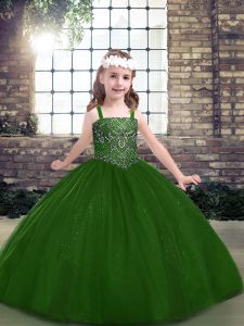 Gorgeous Beading Little Girls Pageant Dress Wholesale Green Lace Up Sleeveless Floor Length