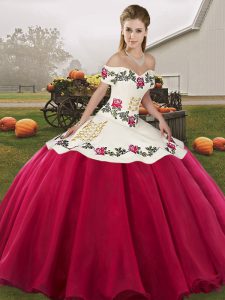 Hot Pink Lace Up Quinceanera Dress Embroidery Sleeveless Floor Length