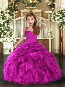 Fuchsia Sleeveless Floor Length Ruffles Lace Up Little Girls Pageant Dress Wholesale