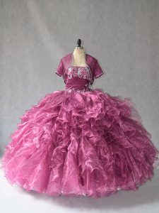 Classical Burgundy Lace Up Ball Gown Prom Dress Beading and Ruffles Sleeveless Floor Length