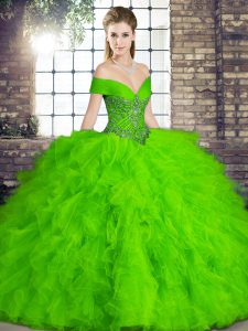 Sophisticated Off The Shoulder Sleeveless Lace Up Sweet 16 Quinceanera Dress Green Tulle