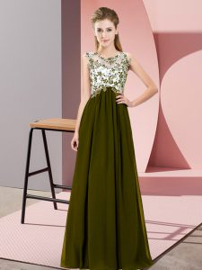 Exquisite Scoop Sleeveless Zipper Damas Dress Olive Green Chiffon