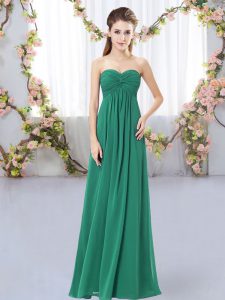 Edgy Ruching Court Dresses for Sweet 16 Dark Green Zipper Sleeveless Floor Length