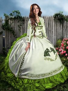 Suitable Olive Green Sweet 16 Quinceanera Dress Sweet 16 and Quinceanera with Embroidery and Ruffles Sweetheart Sleeveless Lace Up
