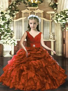 Brown Sleeveless Beading and Ruffles and Pick Ups Floor Length Little Girl Pageant Gowns