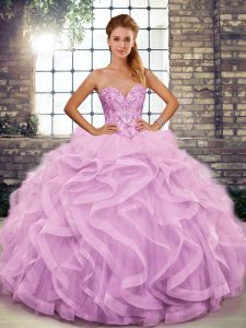 Clearance Ball Gowns Vestidos de Quinceanera Lilac Sweetheart Tulle Sleeveless Floor Length Lace Up