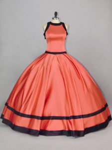 Orange Ball Gowns Satin Scoop Sleeveless Ruching Floor Length Zipper Quinceanera Dress