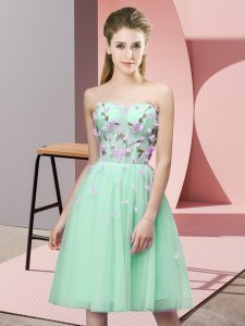 Suitable Sleeveless Knee Length Appliques Lace Up Quinceanera Court Dresses with Apple Green
