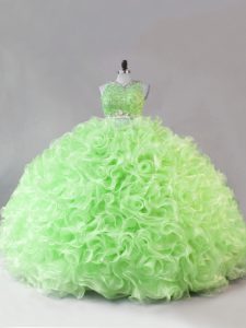Scoop Sleeveless Fabric With Rolling Flowers Quinceanera Dress Beading Zipper