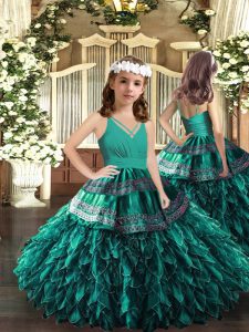 Turquoise Sleeveless Organza Zipper Pageant Dress for Teens for Party and Wedding Party