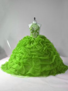 On Sale Green Sleeveless Beading and Pick Ups Lace Up Quinceanera Dress