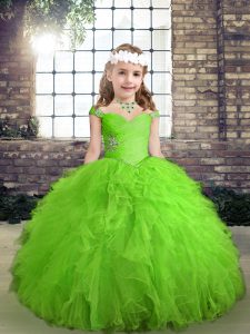 Little Girls Pageant Gowns Party and Wedding Party with Beading and Ruffles Straps Sleeveless Lace Up