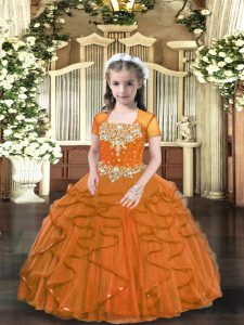 Floor Length Ball Gowns Sleeveless Brown Kids Pageant Dress Lace Up