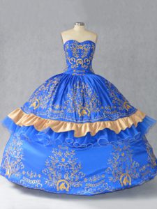 Admirable Blue Sleeveless Satin and Organza Lace Up Vestidos de Quinceanera for Sweet 16 and Quinceanera
