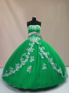 Extravagant Ball Gowns Ball Gown Prom Dress Green Strapless Tulle Sleeveless Floor Length Lace Up