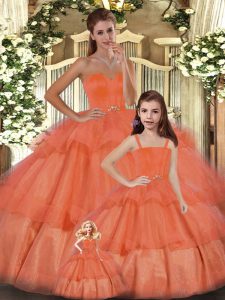 New Arrival Ball Gowns Quinceanera Dress Orange Sweetheart Organza Sleeveless Floor Length Lace Up