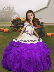 Sleeveless Lace Up Floor Length Embroidery and Ruffles High School Pageant Dress