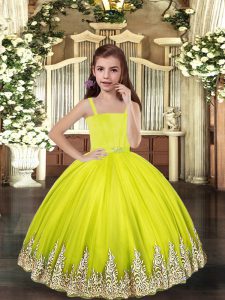 Floor Length Ball Gowns Sleeveless Yellow Green Pageant Dress for Girls Lace Up