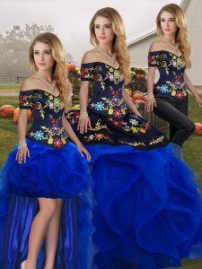 Modern Floor Length Royal Blue Sweet 16 Quinceanera Dress Off The Shoulder Sleeveless Lace Up