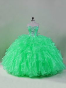 Sweetheart Sleeveless Party Dress Wholesale Floor Length Beading and Ruffles Green Organza