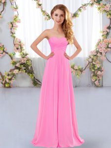 Chiffon Sweetheart Sleeveless Lace Up Ruching Quinceanera Court Dresses in Rose Pink