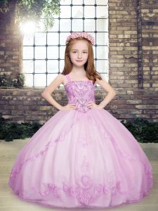 Straps Sleeveless Lace Up Little Girl Pageant Dress Lilac Tulle