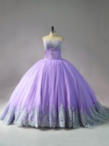 Sexy Sleeveless Court Train Lace Up Appliques Quinceanera Dress