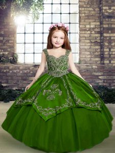 Green Pageant Gowns Party and Military Ball and Wedding Party with Beading and Embroidery Straps Sleeveless Lace Up